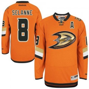 Reebok Anaheim Ducks 8 Men's Teemu Selanne Premier Orange NHL Jersey