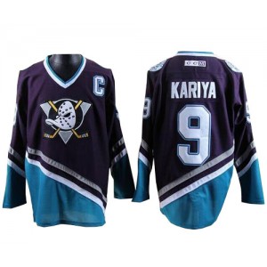 CCM Anaheim Ducks 9 Men's Paul Kariya Authentic Purple/Turquoise Throwback NHL Jersey
