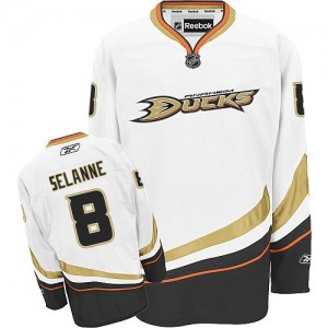 Reebok Anaheim Ducks 8 Men's Teemu Selanne Authentic White Away NHL Jersey