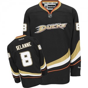Reebok Anaheim Ducks 8 Men's Teemu Selanne Authentic Black Home NHL Jersey