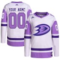 Adidas Anaheim Ducks Men's Custom Authentic White/Purple Custom Hockey Fights Cancer Primegreen NHL Jersey