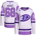 Adidas Anaheim Ducks Men's Tom Hodges Authentic White/Purple Hockey Fights Cancer Primegreen NHL Jersey
