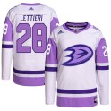 Adidas Anaheim Ducks Men's Vinni Lettieri Authentic White/Purple Hockey Fights Cancer Primegreen NHL Jersey