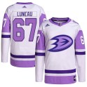 Adidas Anaheim Ducks Men's Tristan Luneau Authentic White/Purple Hockey Fights Cancer Primegreen NHL Jersey