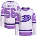 Adidas Anaheim Ducks Men's Brayden Tracey Authentic White/Purple Hockey Fights Cancer Primegreen NHL Jersey