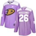 Adidas Anaheim Ducks Youth Andrew Agozzino Authentic Purple ized Fights Cancer Practice NHL Jersey