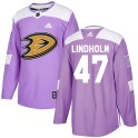 Adidas Anaheim Ducks Youth Hampus Lindholm Authentic Purple Fights Cancer Practice NHL Jersey