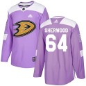Adidas Anaheim Ducks Youth Kiefer Sherwood Authentic Purple Fights Cancer Practice NHL Jersey