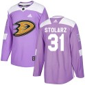 Adidas Anaheim Ducks Youth Anthony Stolarz Authentic Purple ized Fights Cancer Practice NHL Jersey