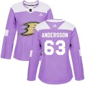 Adidas Anaheim Ducks Women's Axel Andersson Authentic Purple Fights Cancer Practice NHL Jersey