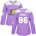 Adidas Anaheim Ducks Women's Simon Benoit Authentic Purple Fights Cancer Practice NHL Jersey