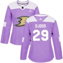 Adidas Anaheim Ducks Women's Christian Djoos Authentic Purple ized Fights Cancer Practice NHL Jersey