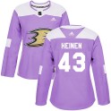 Adidas Anaheim Ducks Women's Danton Heinen Authentic Purple ized Fights Cancer Practice NHL Jersey