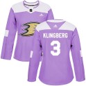 Adidas Anaheim Ducks Women's John Klingberg Authentic Purple Fights Cancer Practice NHL Jersey