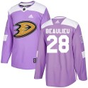 Adidas Anaheim Ducks Men's Nathan Beaulieu Authentic Purple Fights Cancer Practice NHL Jersey