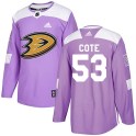 Adidas Anaheim Ducks Men's Charles Cote Authentic Purple Fights Cancer Practice NHL Jersey