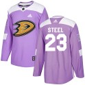 Adidas Anaheim Ducks Men's Sam Steel Authentic Purple Fights Cancer Practice NHL Jersey
