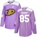 Adidas Anaheim Ducks Men's Corey Tropp Authentic Purple Fights Cancer Practice NHL Jersey