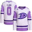 Adidas Anaheim Ducks Youth Calle Clang Authentic White/Purple Hockey Fights Cancer Primegreen NHL Jersey