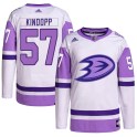 Adidas Anaheim Ducks Youth Bryce Kindopp Authentic White/Purple Hockey Fights Cancer Primegreen NHL Jersey