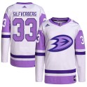 Adidas Anaheim Ducks Youth Jakob Silfverberg Authentic White/Purple Hockey Fights Cancer Primegreen NHL Jersey