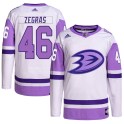Adidas Anaheim Ducks Youth Trevor Zegras Authentic White/Purple Hockey Fights Cancer Primegreen NHL Jersey