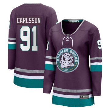 Fanatics Branded Anaheim Ducks Women's Leo Carlsson Premier Purple 30th Anniversary Breakaway NHL Jersey