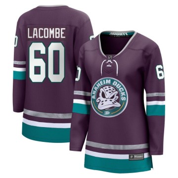Fanatics Branded Anaheim Ducks Women's Jackson LaCombe Premier Purple 30th Anniversary Breakaway NHL Jersey