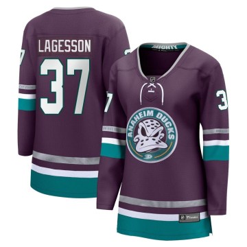 Fanatics Branded Anaheim Ducks Women's William Lagesson Premier Purple 30th Anniversary Breakaway NHL Jersey