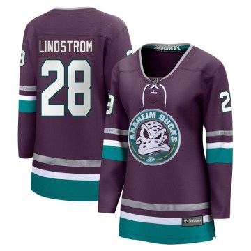 Fanatics Branded Anaheim Ducks Women's Gustav Lindstrom Premier Purple 30th Anniversary Breakaway NHL Jersey