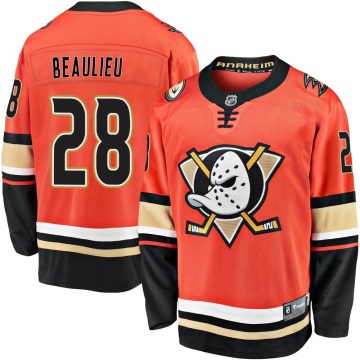Fanatics Branded Anaheim Ducks Men's Nathan Beaulieu Premier Orange Breakaway 2019/20 Alternate NHL Jersey