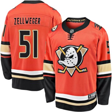 Fanatics Branded Anaheim Ducks Men's Olen Zellweger Premier Orange Breakaway 2019/20 Alternate NHL Jersey