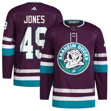 Adidas Anaheim Ducks Men's Max Jones Authentic Purple 30th Anniversary Primegreen NHL Jersey