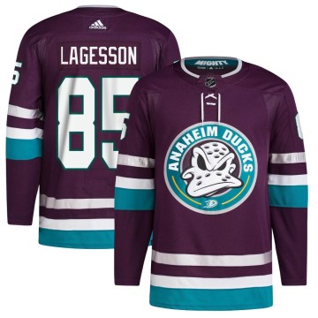 Adidas Anaheim Ducks Men's William Lagesson Authentic Purple 30th Anniversary Primegreen NHL Jersey