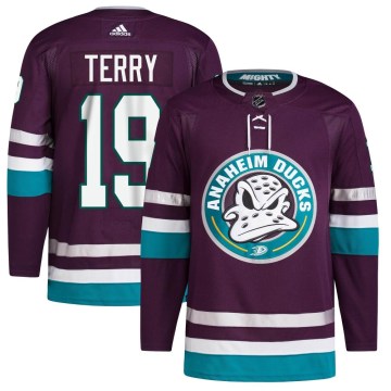 Adidas Anaheim Ducks Men's Troy Terry Authentic Purple 30th Anniversary Primegreen NHL Jersey