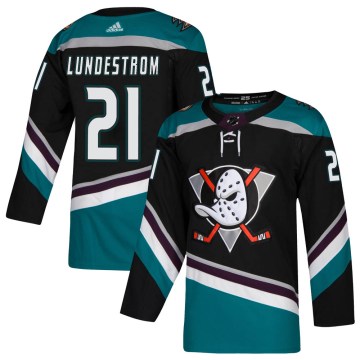 Adidas Anaheim Ducks Youth Isac Lundestrom Authentic Black Teal Alternate NHL Jersey