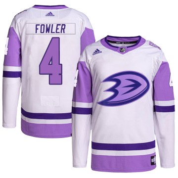 Adidas Anaheim Ducks Men's Cam Fowler Authentic White/Purple Hockey Fights Cancer Primegreen NHL Jersey