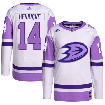 Adidas Anaheim Ducks Men's Adam Henrique Authentic White/Purple Hockey Fights Cancer Primegreen NHL Jersey