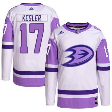 Adidas Anaheim Ducks Men's Ryan Kesler Authentic White/Purple Hockey Fights Cancer Primegreen NHL Jersey