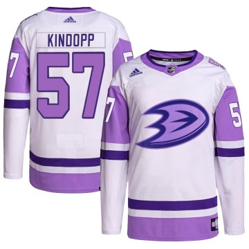 Adidas Anaheim Ducks Men's Bryce Kindopp Authentic White/Purple Hockey Fights Cancer Primegreen NHL Jersey