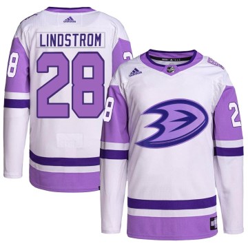 Adidas Anaheim Ducks Men's Gustav Lindstrom Authentic White/Purple Hockey Fights Cancer Primegreen NHL Jersey