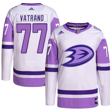 Adidas Anaheim Ducks Men's Frank Vatrano Authentic White/Purple Hockey Fights Cancer Primegreen NHL Jersey