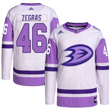 Adidas Anaheim Ducks Men's Trevor Zegras Authentic White/Purple Hockey Fights Cancer Primegreen NHL Jersey