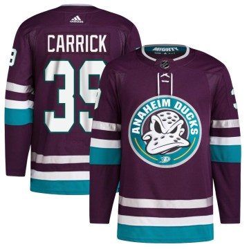 Adidas Anaheim Ducks Youth Sam Carrick Authentic Purple 30th Anniversary Primegreen NHL Jersey