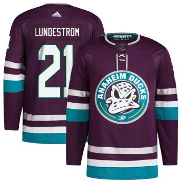Adidas Anaheim Ducks Youth Isac Lundestrom Authentic Purple 30th Anniversary Primegreen NHL Jersey