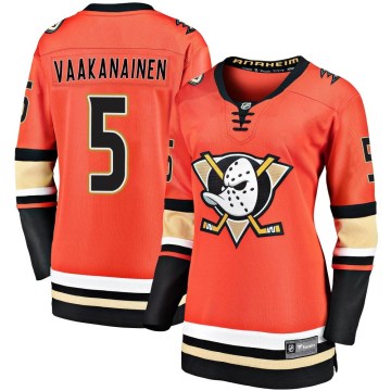 Fanatics Branded Anaheim Ducks Women's Urho Vaakanainen Premier Orange Breakaway 2019/20 Alternate NHL Jersey