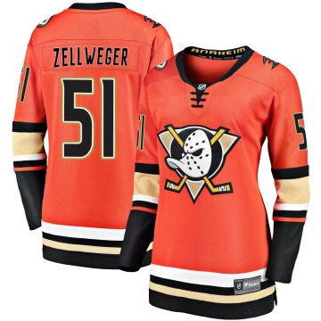 Fanatics Branded Anaheim Ducks Women's Olen Zellweger Premier Orange Breakaway 2019/20 Alternate NHL Jersey