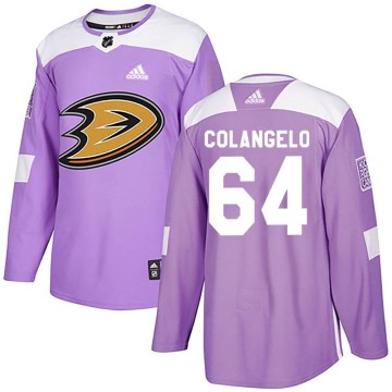 Adidas Anaheim Ducks Youth Sam Colangelo Authentic Purple Fights Cancer Practice NHL Jersey