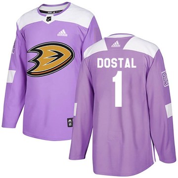 Adidas Anaheim Ducks Youth Lukas Dostal Authentic Purple Fights Cancer Practice NHL Jersey