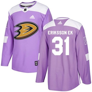 Adidas Anaheim Ducks Youth Olle Eriksson Ek Authentic Purple Fights Cancer Practice NHL Jersey